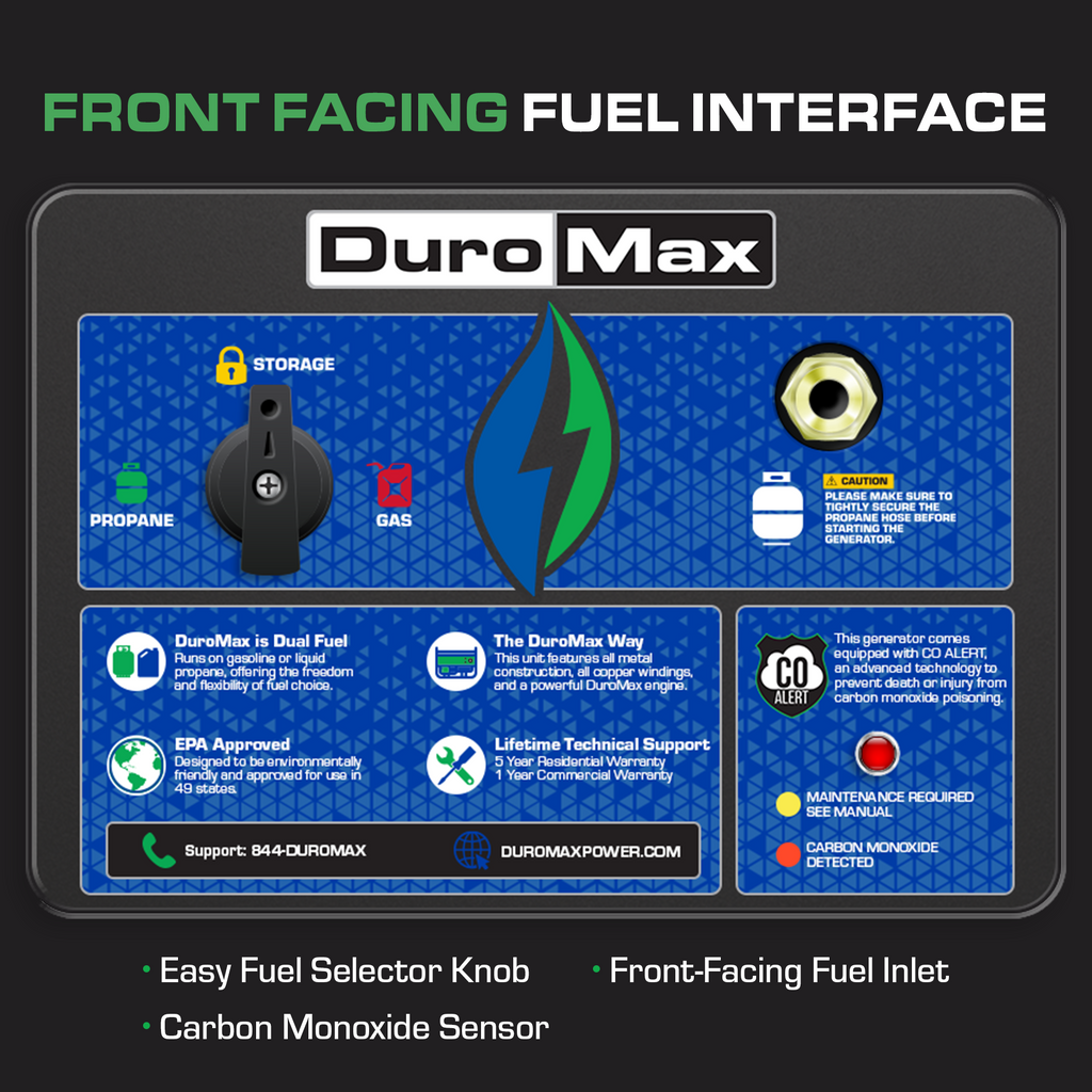 DuroMax XP13,000HX Watt Dual Fuel Portable HX Generator w/ CO Alert