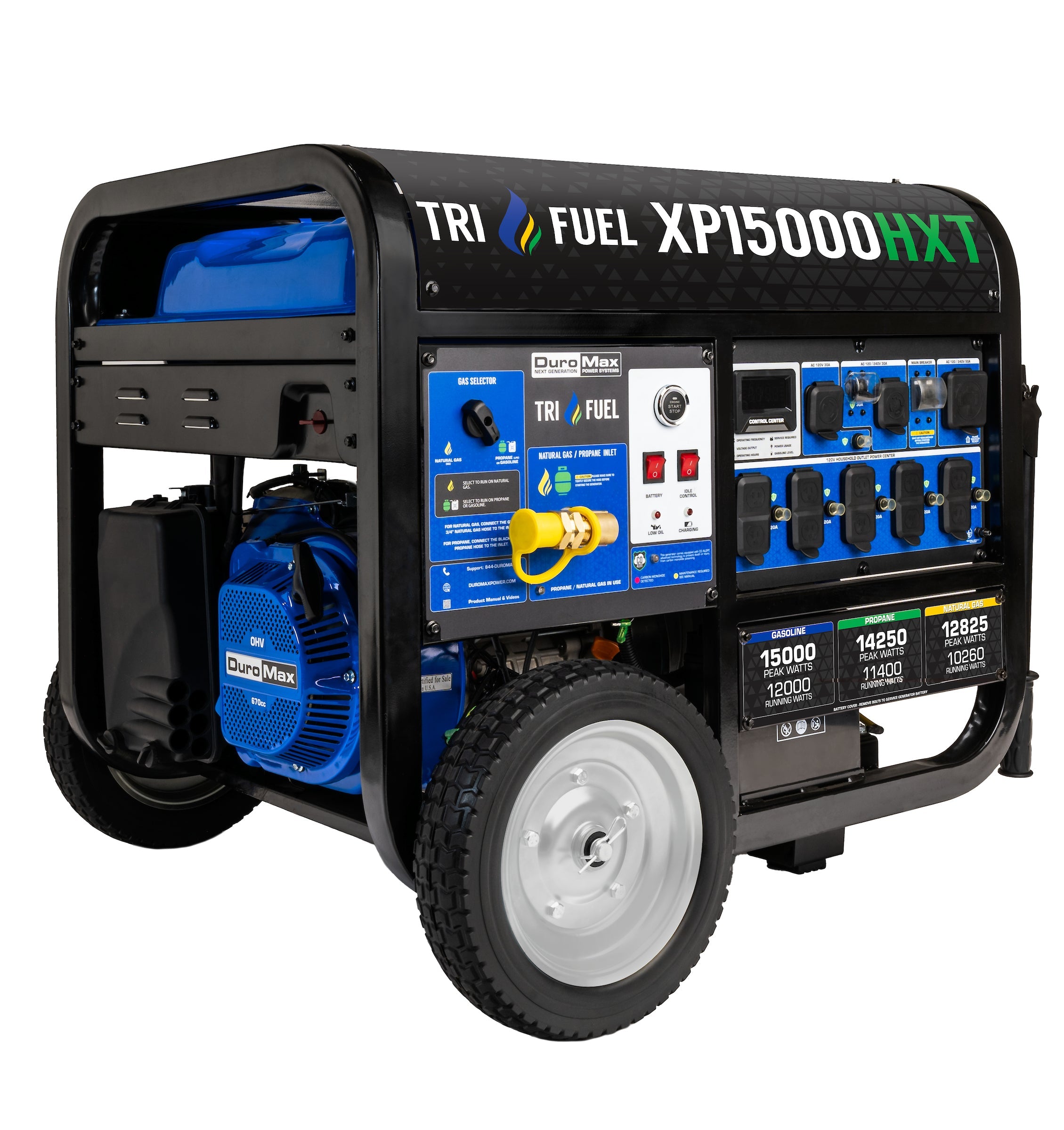 DuroMax XP15,000HXT Watt Electric Start Tri Fuel Portable Generator