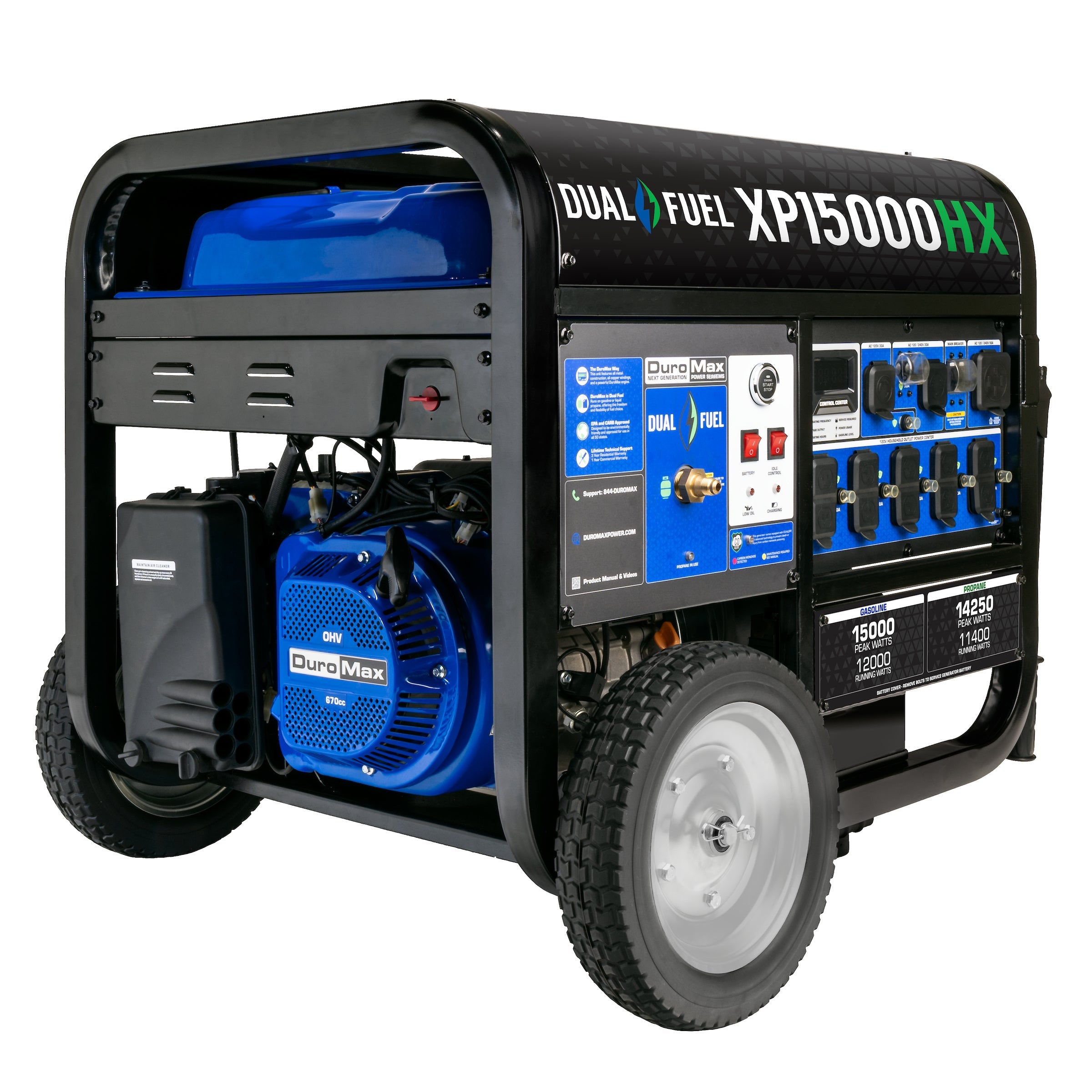 DuroMax XP15,000HX Watt Electric Start Dual Fuel Portable Generator