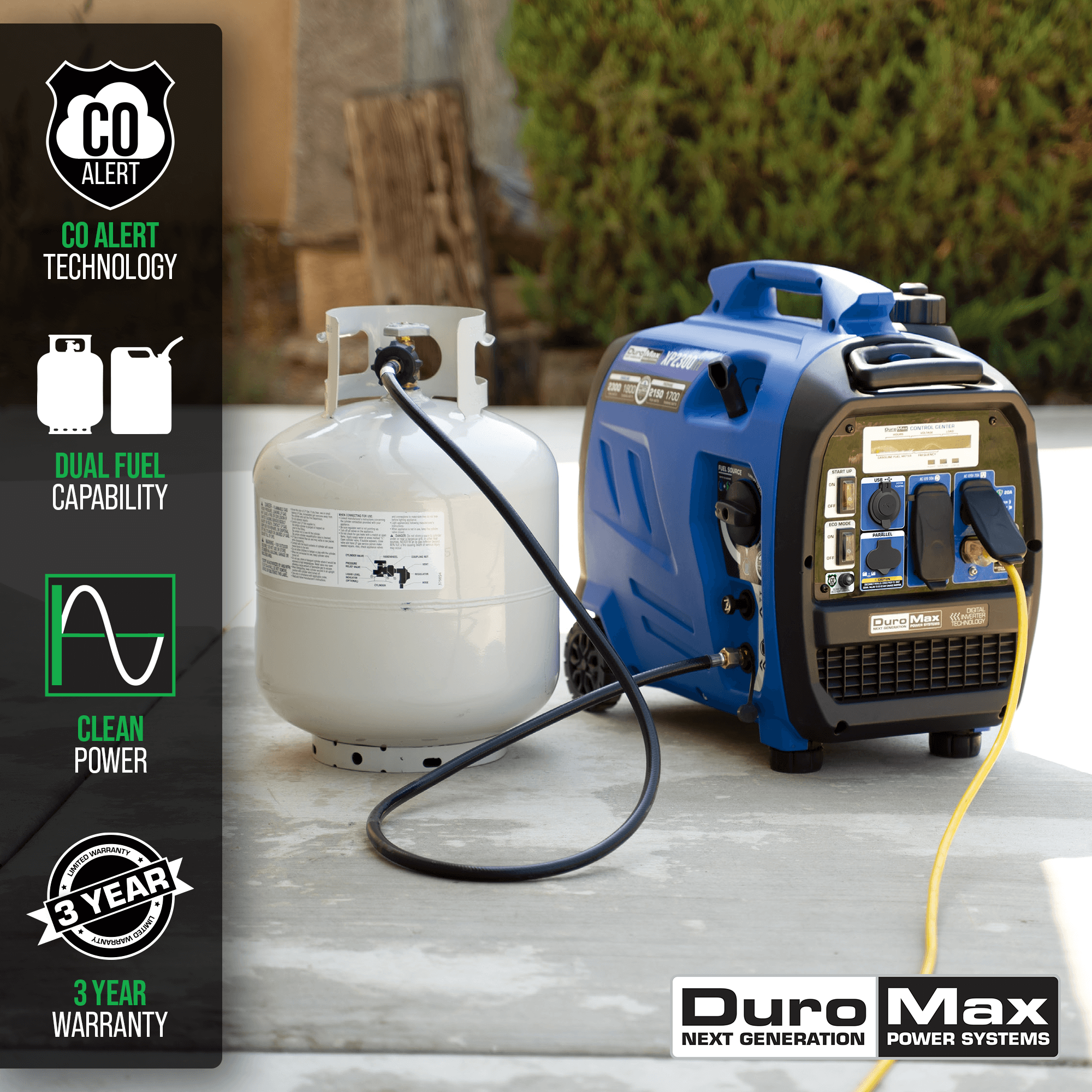 DuroMax XP2,300iH Watt Portable Dual Fuel Inverter Generator - Quiet, Low THD