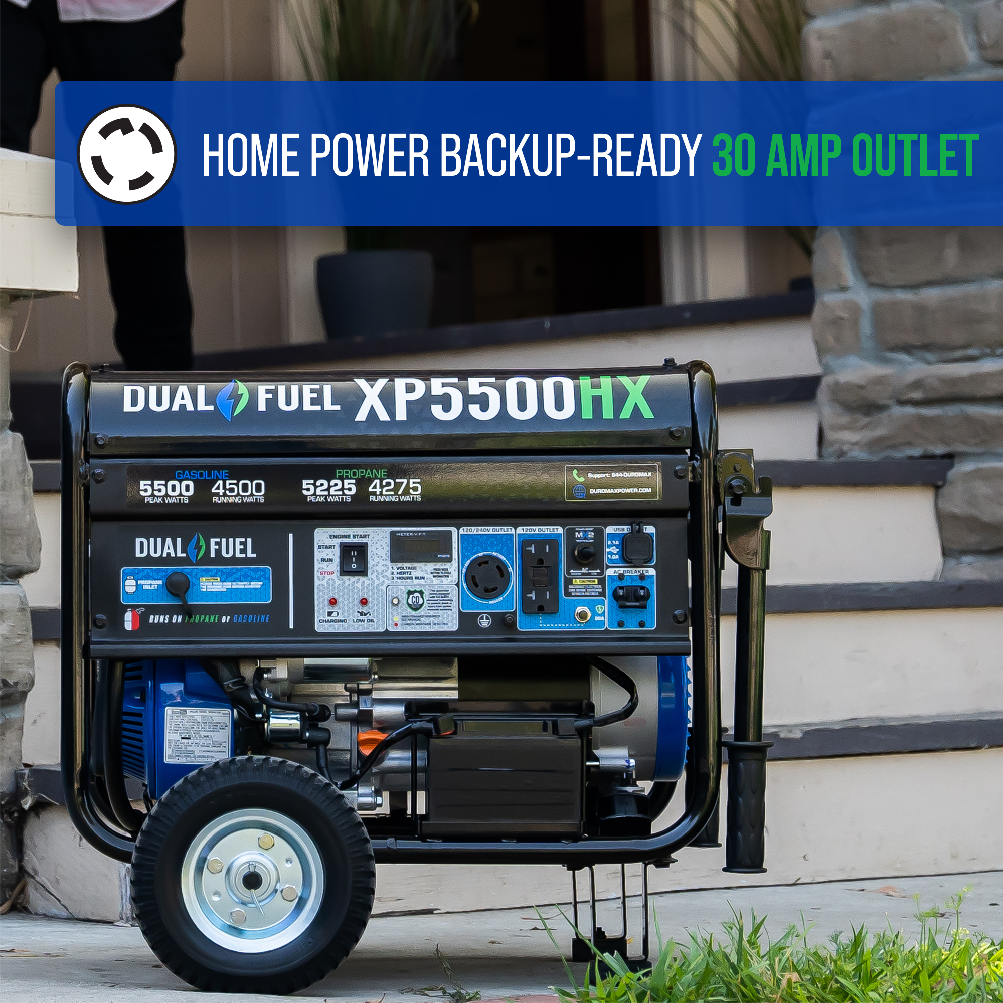 DuroMax XP5,500HX Watt Dual Fuel Portable HX Generator w/ CO Alert